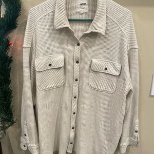 Aerie Cream Waffle Knit Collared Shirt